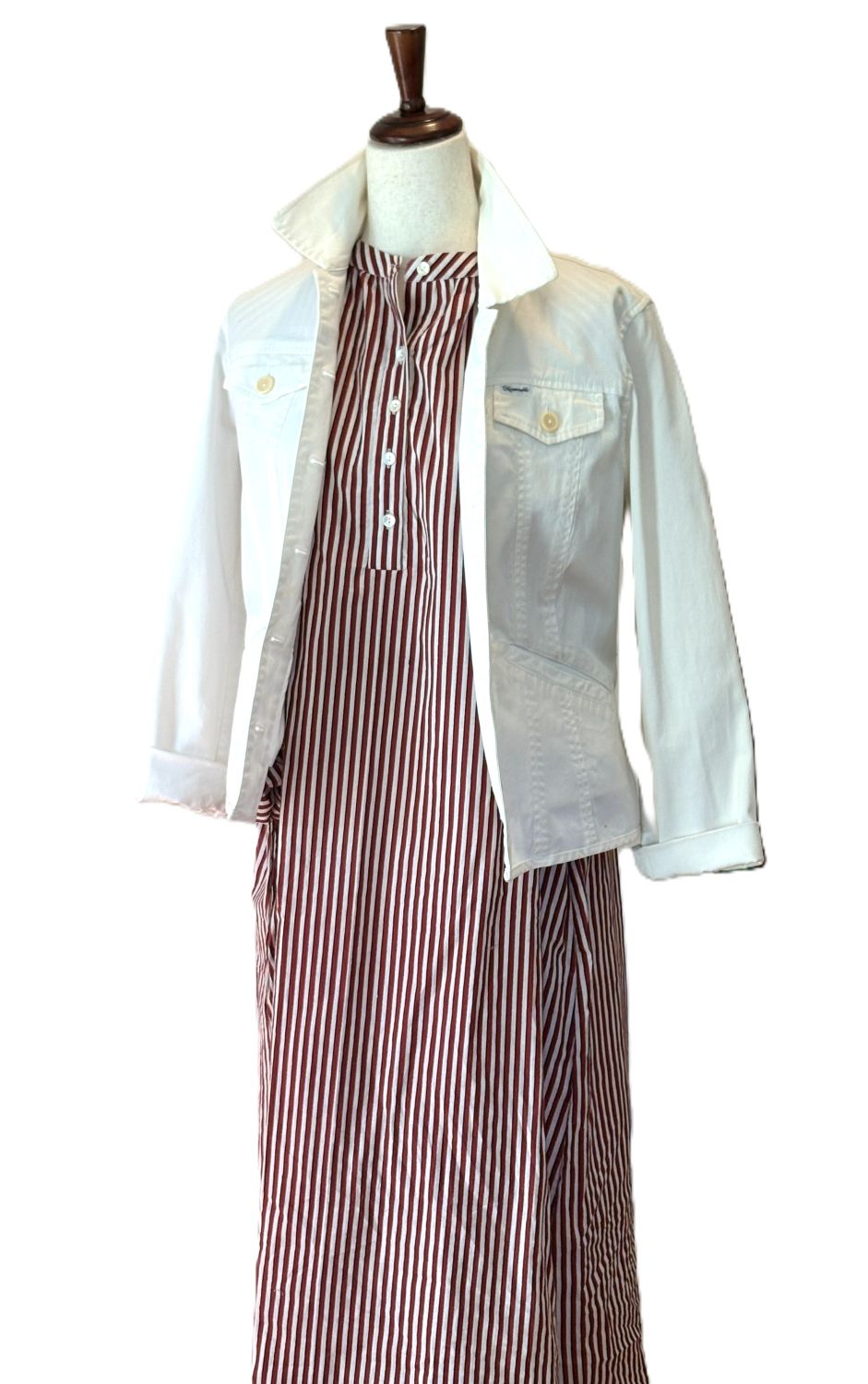 Hand Block Printed Cotton Shirtdress: Vertical Stripes, Work-to-Play Midi (Red Stripe).