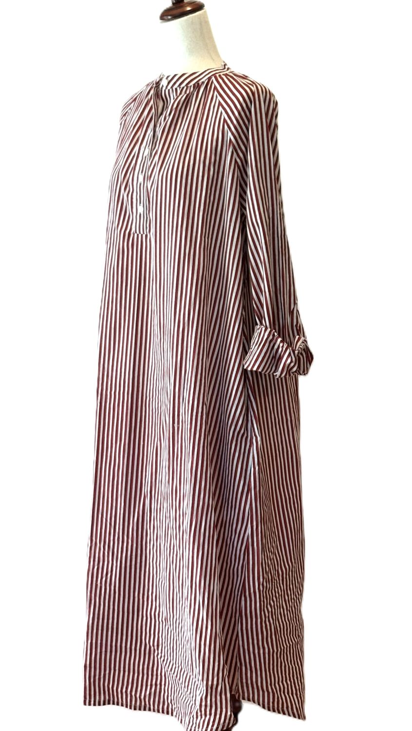 Hand Block Printed Cotton Shirtdress: Vertical Stripes, Work-to-Play Midi (Red Stripe).