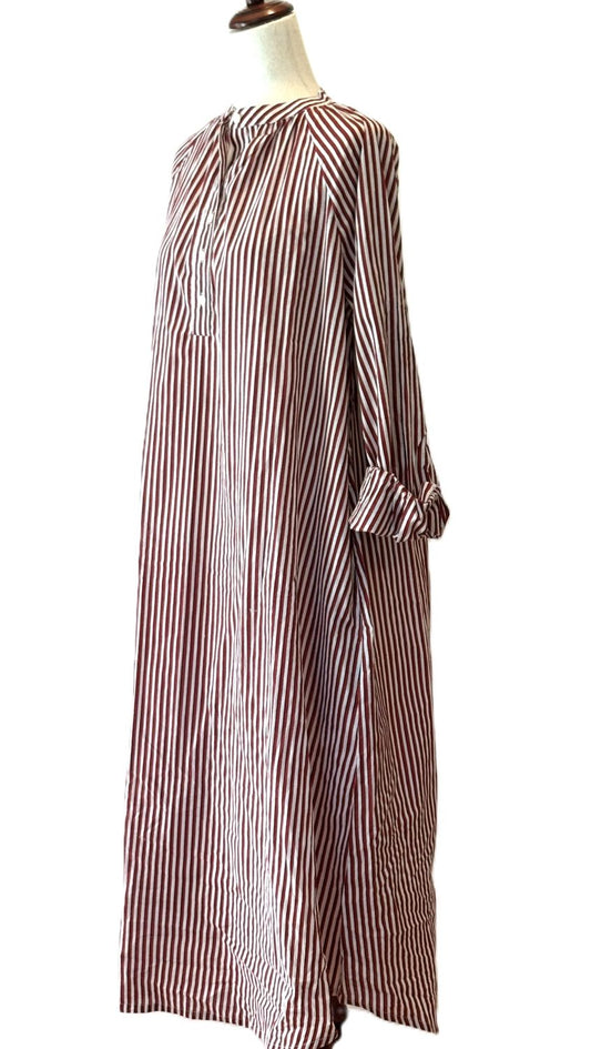 Hand Block Printed Cotton Shirtdress: Vertical Stripes, Work-to-Play Midi (Red Stripe).