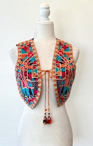 Specialty Short Beaded Vest With Ties (Turquoise)