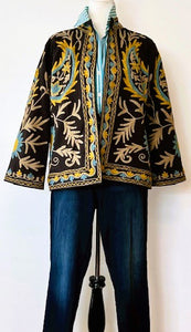 Wearable Art In This Hand Embroidered Short Jacket.  (Black)