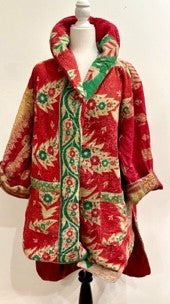 Drifter Coat: Kantha Comfortable and Warm (Red Green)