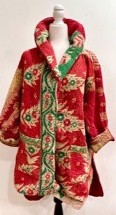 Drifter Coat: Kantha Comfortable and Warm (Red Green)