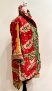 Drifter Coat: Kantha Comfortable and Warm (Red Green)