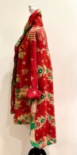 Drifter Coat: Kantha Comfortable and Warm (Red Green)