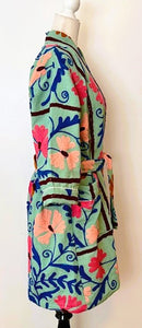 Stunning Suzani Kantha Quilt Short Jacket Is Colorful  (Mint)