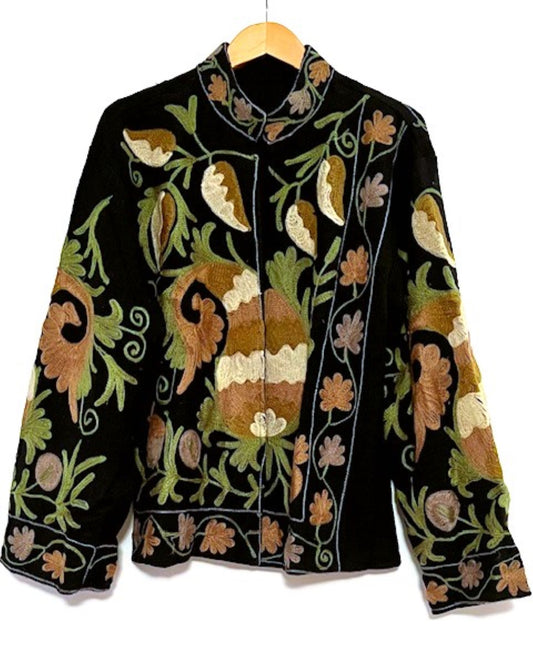 Wearable Art In This Hand Embroidered Short Jacket.  (Black)