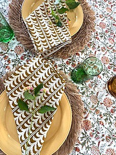 Table, Handmade Block Print Cotton Tablecloth:  Complex Floral Print (60x90) (Fall Colors)