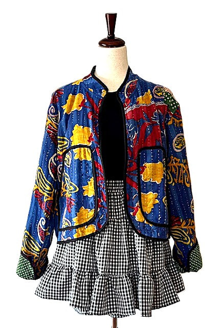 Specialty Collection: Quilted Hand Embroidered Short Jacket. Fully Reversible. (Royal)
