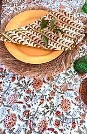 Table, Handmade Block Print Cotton Tablecloth:  Complex Floral Print (60x90) (Fall Colors)