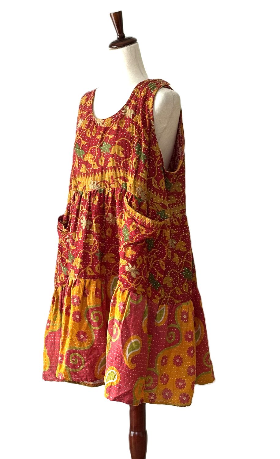 Kantha Bae Quilted Meadow Mini Dress. Comfortable Chic (Red)