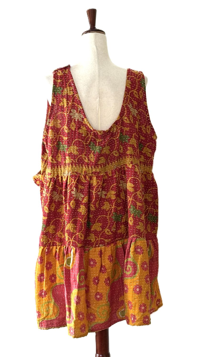Kantha Bae Quilted Meadow Mini Dress. Comfortable Chic (Red)