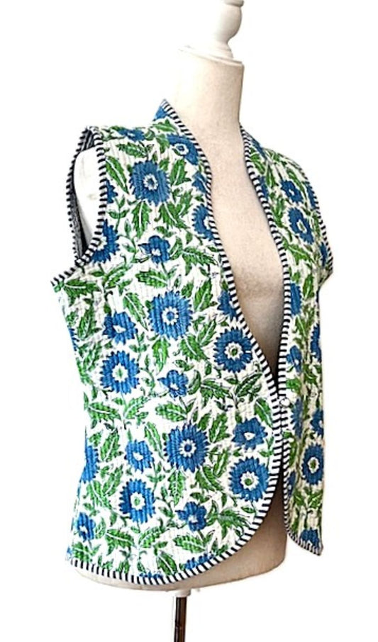 Vest, Fully Reversible Designer Handmade Vest  (Floral Stripe).