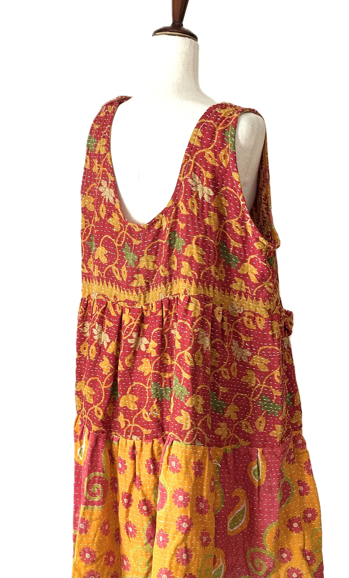 Kantha Bae Quilted Meadow Mini Dress. Comfortable Chic (Red)