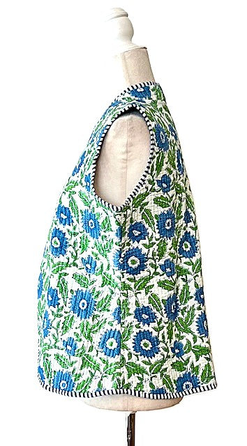 Vest, Fully Reversible Designer Handmade Vest  (Floral Stripe).