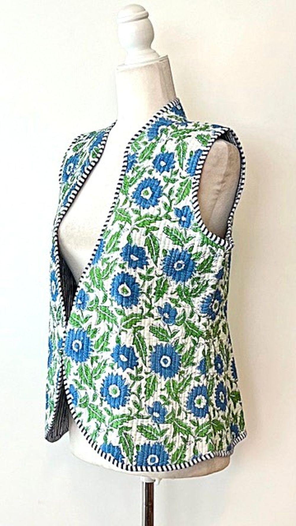 Vest, Fully Reversible Designer Handmade Vest  (Floral Stripe).