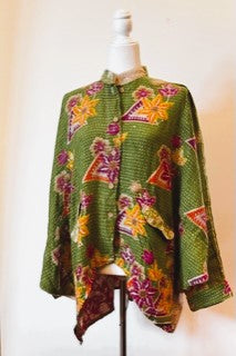 Kantha Cotton Embroidered Tunic: Best Seller (Green)