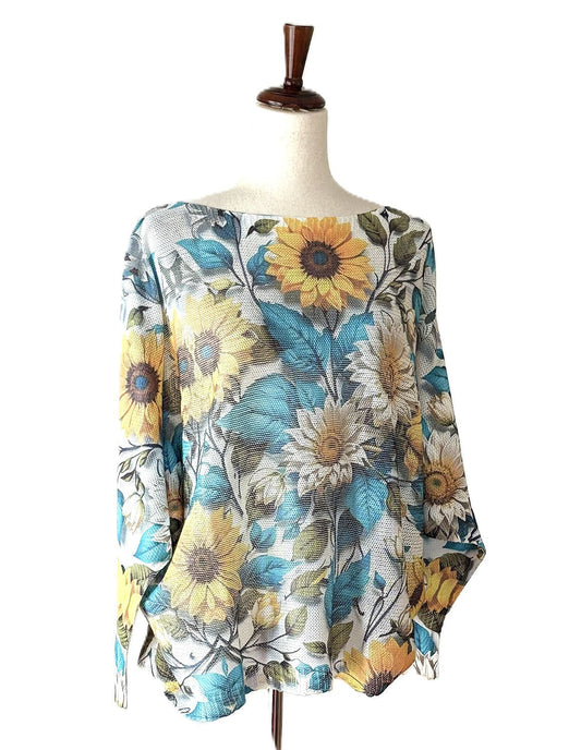 Italian Knit Sweater: Sunflowers, Light Weight Summer Inspiration