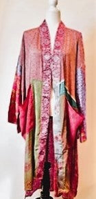 Top of the Line Silk Kimono Duster, Abstract Mixed Print (Pink)