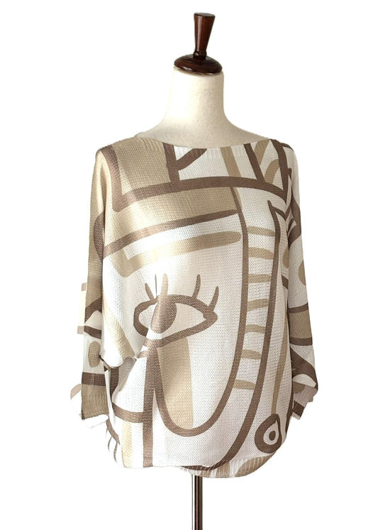 Italian Knit Sweaters Abstract Lightweight Pullover (Camel)