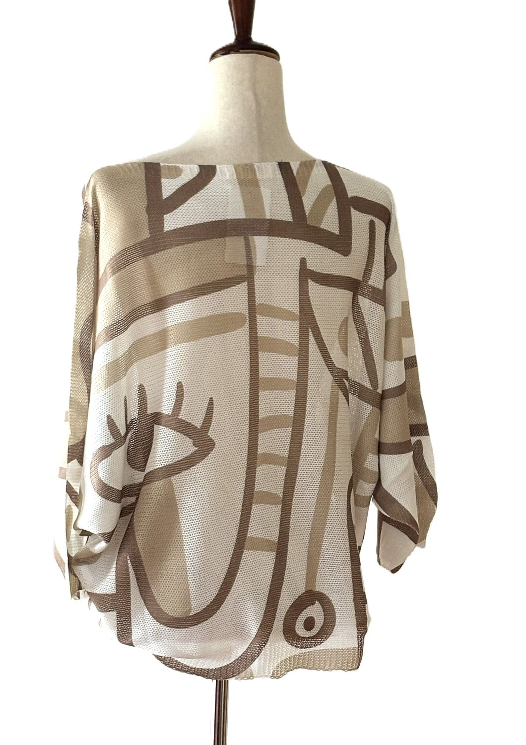 Italian Knit Sweaters Abstract Lightweight Pullover (Camel)