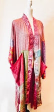 Top of the Line Silk Kimono Duster, Abstract Mixed Print (Pink)