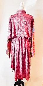 Top of the Line Silk Kimono Duster, Abstract Mixed Print (Pink)