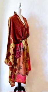 Top of the Line Silk Kimono Duster, Abstract Mixed Print (Rust)