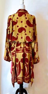 Top of the Line Silk Kimono Duster, Abstract Mixed Print (Rust)