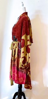 Top of the Line Silk Kimono Duster, Abstract Mixed Print (Rust)