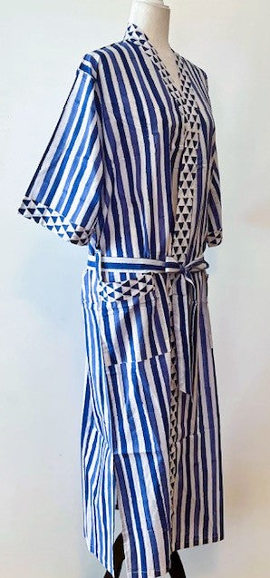 Best Seller: Short Cotton Striped Cotton Kimono Duster (Navy Stripe)