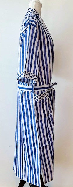 Best Seller: Short Cotton Striped Cotton Kimono Duster (Navy Stripe)