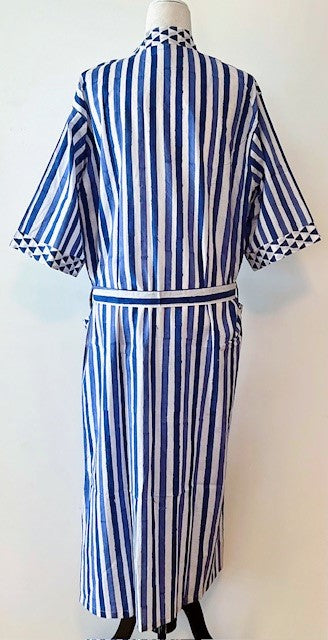 Best Seller: Short Cotton Striped Cotton Kimono Duster (Navy Stripe)