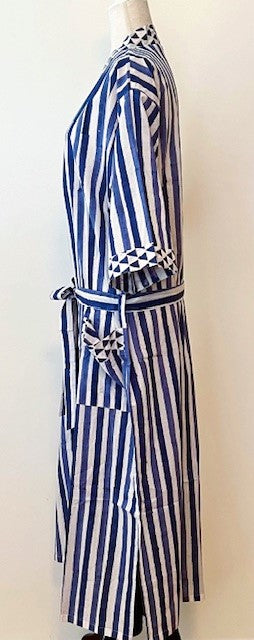 Best Seller: Short Cotton Striped Cotton Kimono Duster (Navy Stripe)