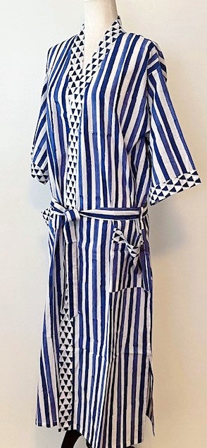 Best Seller: Short Cotton Striped Cotton Kimono Duster (Navy Stripe)