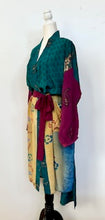 Top of the Line Silk Kimono Duster, Abstract Mixed Print (Teal)