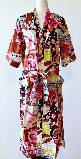 Bright Abstract Block Print Kimono Robe Is Fresh and Colorful.