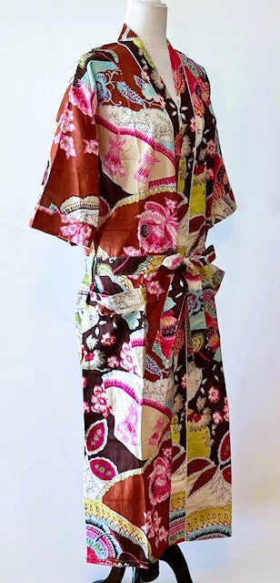 Bright Abstract Block Print Kimono Robe Is Fresh and Colorful.