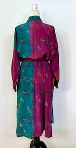 Top of the Line Silk Kimono Duster, Abstract Mixed Print (Teal)
