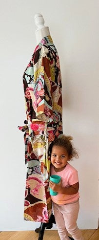 Bright Abstract Block Print Kimono Robe Is Fresh and Colorful.