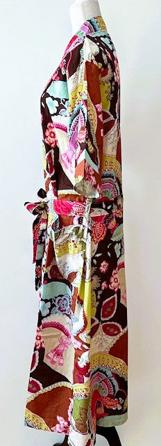 Bright Abstract Block Print Kimono Robe Is Fresh and Colorful.