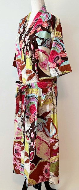 Bright Abstract Block Print Kimono Robe Is Fresh and Colorful.