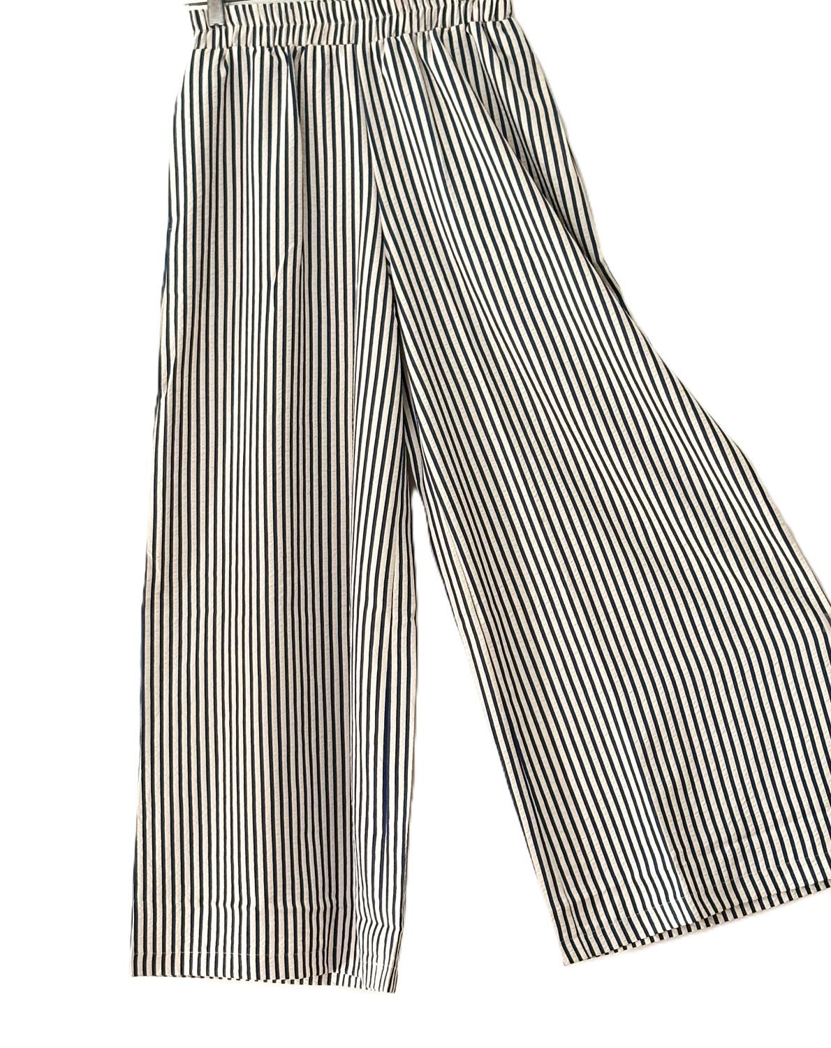 Pants. Relaxed Fit Casual Striped Wide-Leg (Navy or Black Stripe)