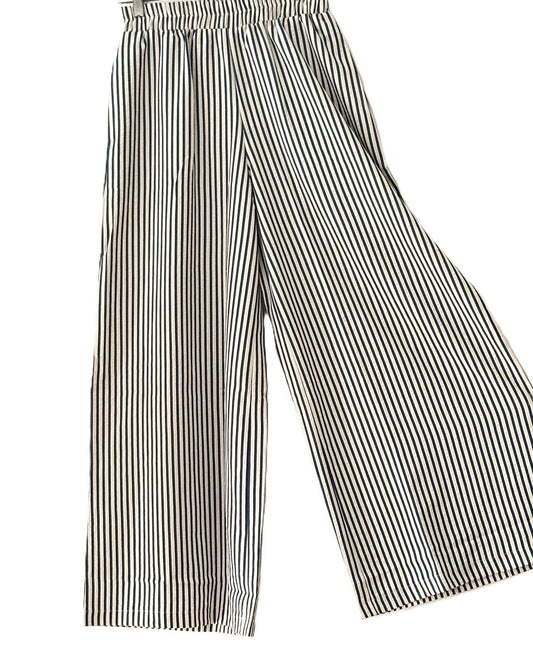 Pants. Relaxed Fit Casual Striped Wide-Leg (Navy or Black Stripe)