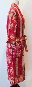 Kantha Embroidered Striped Midi Jacket With Engineered Border (Cranberry)