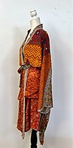 Top of the Line Silk Kimono Duster, Abstract Mixed Print (Red)