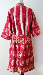 Kantha Embroidered Striped Midi Jacket With Engineered Border (Cranberry)