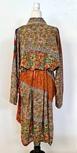 Top of the Line Silk Kimono Duster, Abstract Mixed Print (Red)