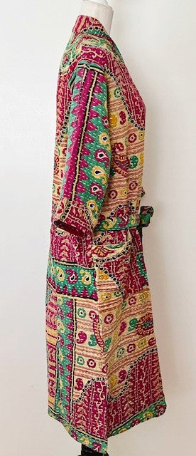 Lightweight Kantha Embroidery Mixed Print Jacket. Complex (Wine, Bronze )