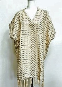 Hand Woven Block Print Tunic Sweater Dress. Rust or White